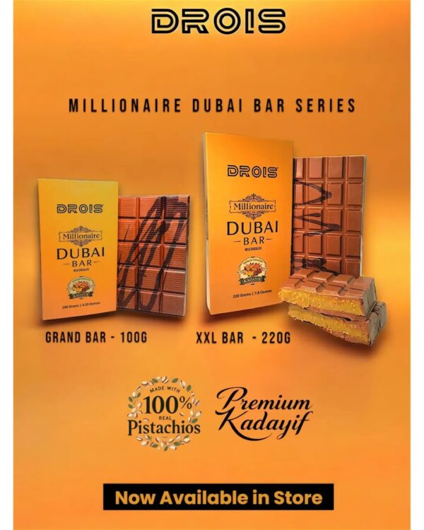 Drois Millionaire Dubai Chocolate Bar 220g(exclusive)